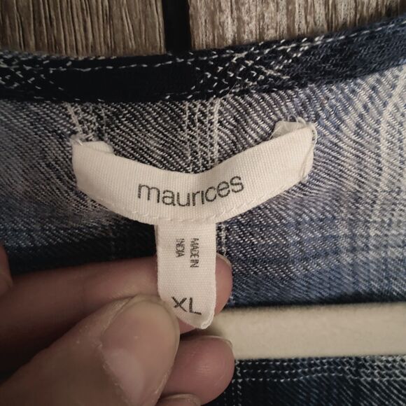Maurice’s Blue & White Plaid Sleeveless Button Up Top Lightweight Flannel XL - Picture 8 of 8